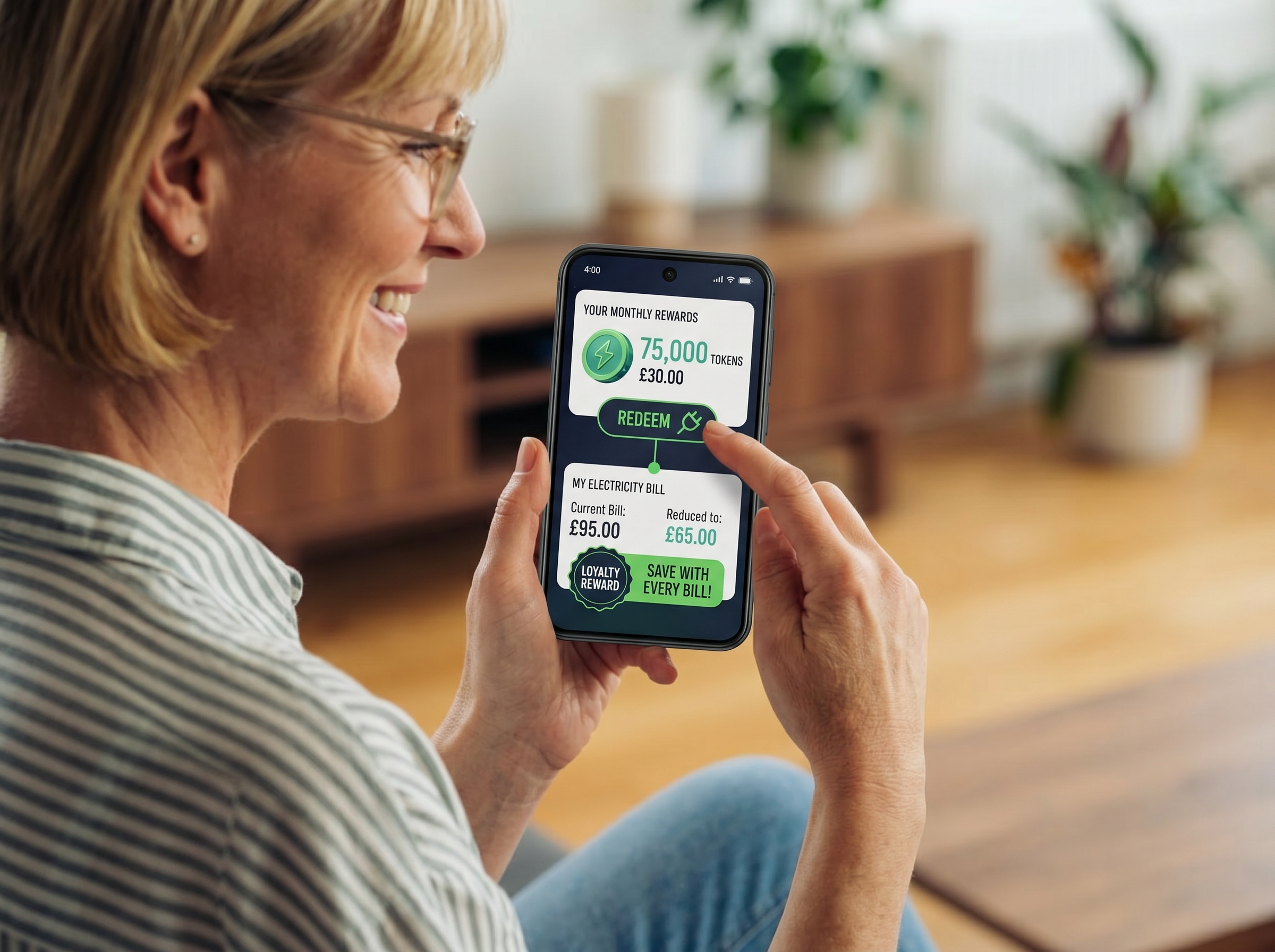 Supplier sets token rate, customer redeems